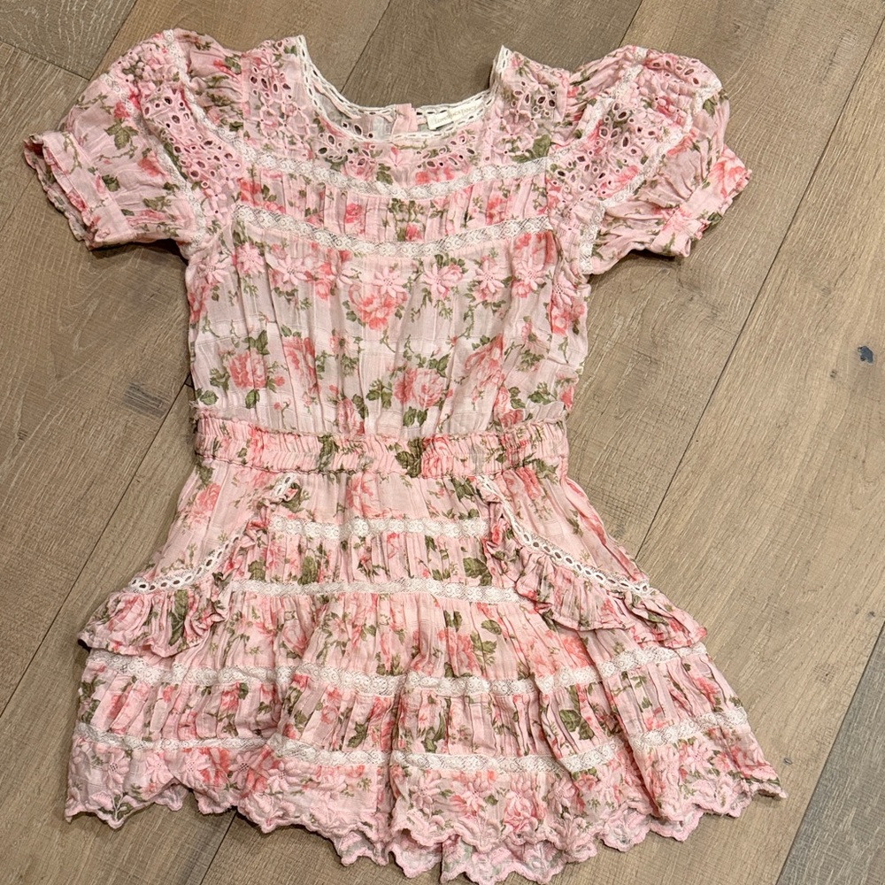 LoveShackFancy Pink Floral Lace Dress